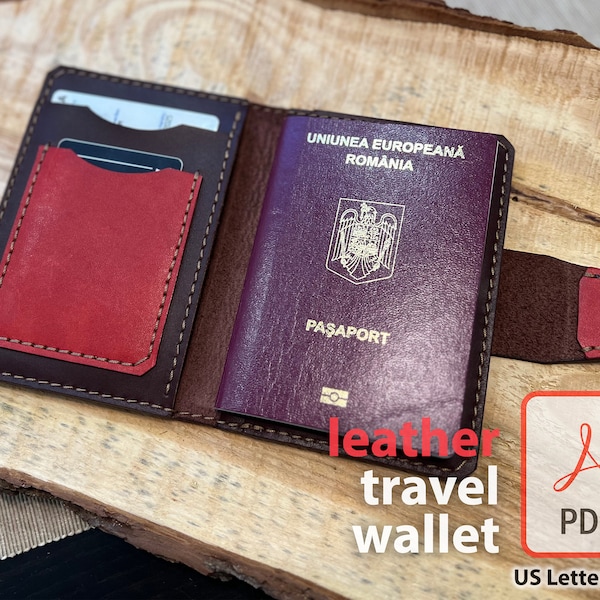 Leather Wallet for Cards Passport Cover Wallet Case DIY Leather Craft Pattern PDF Digital Template Document Holder Travel Wallet v3