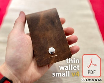Leather Thin and Slim Wallet Simple Wallet Design DIY Bifold Leather Craft Pattern PDF Digital Template for Cards & Folded Money - Small v4