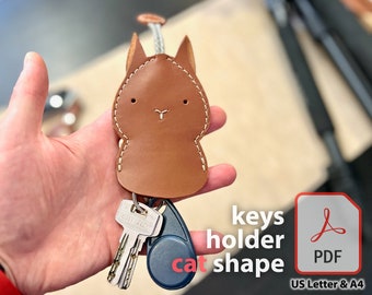 Leather Cat Key Holder with Pull Strap - DIY PDF Template