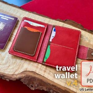 Carteira de viagem para cartões, identidade grande, passaporte, dinheiro v4 - padrão DIY PDF para organização de viagens, modelo de artesanato em couro, fácil de seguir