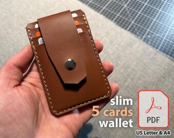 Super Slim Wallet with 5 Cards Pockets PDF Digital Pattern DIY Leather Craft Pattern Cards Holder Sleek Simple Design Minimalist Design