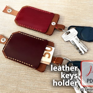 Leren sleutelhouder met trekriem en geldzak - PDF leerknutselpatroon DIY, digitale sjabloon