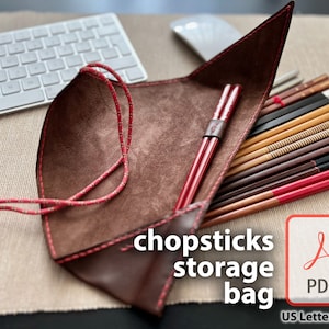 Borsa porta bacchette, custodia portatile pieghevole in pelle per bacchette - modello PDF per artigianato in pelle fai da te, modello digitale