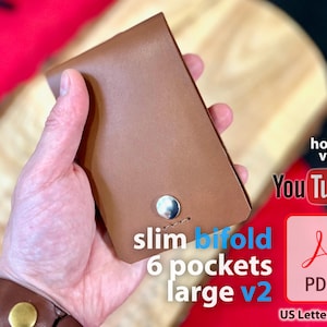 Schlanke Bifold mit 6 Taschen Einfache Brieftasche Design DIY Bifold Leder Handwerk Muster PDF Digitale Vorlage Karten, Ausweise und Geldhalter - Groß v2