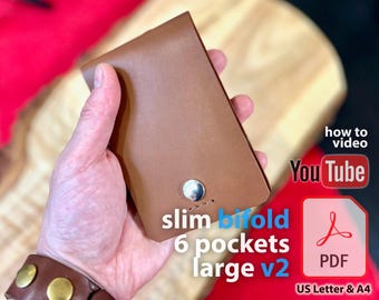 Slim Bifold with 6 Pockets Simple Wallet Design DIY Bifold Leather Craft Pattern PDF Digital Template Cards, IDs and Money Holder - Large v2