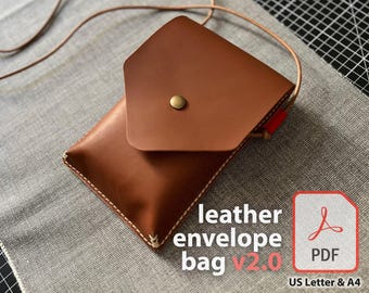 Elegant Leather Envelope Bag PDF Pattern DIY Shoulder Bag with Detachable Strap – Women's Crossbody Purse Digital Template A4 & US Letter