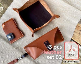 Leather DIY Set, Card Holder, Tray, Glasses Case (PDF Pattern 3pcs set)