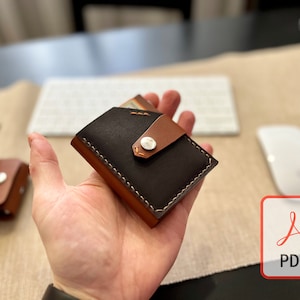 Cartera plegable delgada para tarjetas y dinero con diseño minimalista-pequeña - Patrón artesanal de cuero PDF DIY, Plantilla digital
