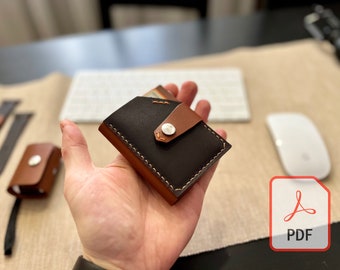Slim bifold wallet for cards & money with minimalist design-small - PDF leather craft pattern DIY, Digital Template