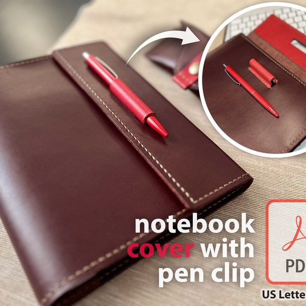 A5 Leather Notebook Cover Pattern v2 with Clip Pen Holder DIY Notebook Cover PDF Template for Unique Handmade Journals pdf Leather Template