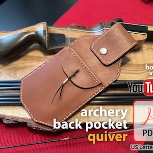 Leather Archery Back Pocket Quiver with Belt Clip PDF Digital Pattern DIY Arrows Holder Leather Craft Template in A4 & US Letter for Archers