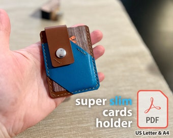 Super Slim Leather Cards Holder Sleek DIY Wallet Simple Design PDF Pattern Minimalist Cards Organization pdf Leather Template