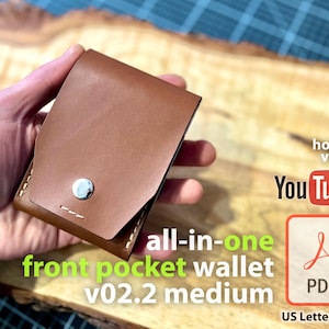 Cartera de bolsillo frontal todo en uno para monedas, documentos de identidad y objetos pequeños. Patrón de artesanía en cuero (PDF, plantilla digital DIY para cuero v02.2, tamaño mediano).