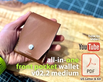 All-in-One Front Pocket Wallet for Currency ID Coins & Small Objects PDF Leather Craft Pattern DIY Digital Template for Leather v02.2 Medium