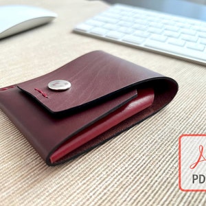 Cienki skórzany portfel na karty i pieniądze, minimalistyczny i prosty design - Wzór na rękodzieło skórzane w formacie PDF DIY, Szablon cyfrowy