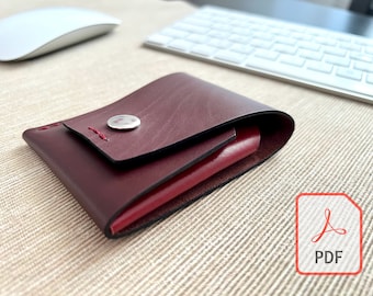 Slim leather wallet for cards & money, minimalist and simple design - PDF leather craft pattern DIY, Digital Template