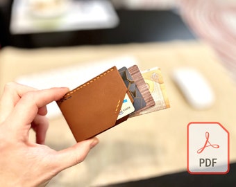 Super slim wallet for cards & money, with minimalist design - PDF leather craft pattern DIY, Digital Template