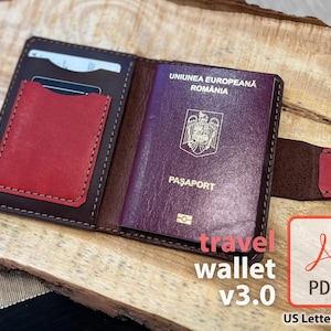 Carteira de couro para cartões, capa para passaporte, capa carteira de couro diy, padrão digital, modelo digital, porta-documentos, carteira de viagem v3