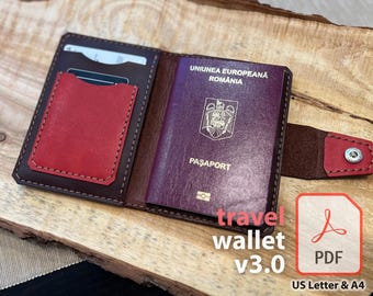 Leather Wallet for Cards Passport Cover Wallet Case DIY Leather Craft Pattern PDF Digital Template Document Holder Travel Wallet v3