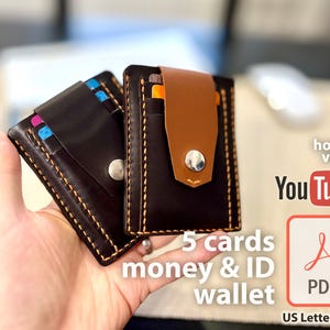 Portemonnee voor maximaal 5 kaarten, geld in meerdere valuta's en grote identiteitsbewijzen - pdf-leerhandwerkpatroon DIY, digitale sjabloon
