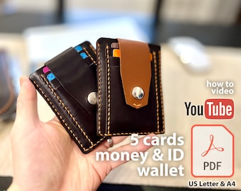 Wallet for Up to 5 Cards, Multi Currency Money and Large ID - PDF Leather Craft Pattern DIY, Digital Template