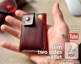 Leather Two Sides Wallet Pattern Card Holder Template DIY Slim Wallet Sewing PDF Digital Template Minimalist Wallet Design Leather Handmade