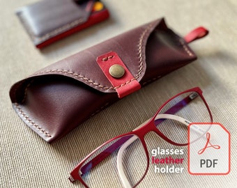 Patrón de estuche de cuero para gafas, caja de cuero para gafas, estuche de cuero hecho a mano DIY, plantilla digital en PDF, estuche de cuero para gafas, estuche para gafas de sol