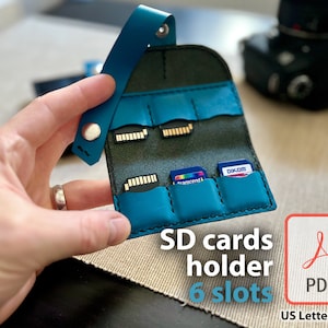 Patrón de soporte para 6 tarjetas SD de cuero Estuche para tarjetas de cámara digital Patrón de soporte de cuero DIY Plantilla digital en PDF Estuche para tarjetas Organizador de tarjetas SD