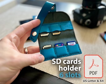 Leather 6 SD Cards Holder Pattern Digital Camera Cards Case DIY Leather Holder Pattern PDF Digital Template Cards Case sd Cards Organizer