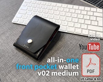 All-in-One Front Pocket Wallet for Currency ID Coins & Small Objects PDF Leather Craft Pattern DIY Digital Template for Leather v02.1 Medium