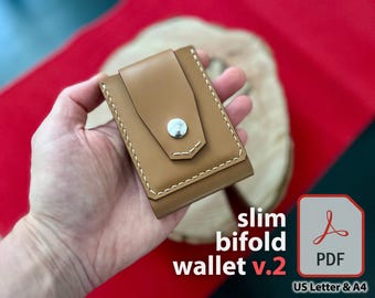 Slim Bifold for Cards & Money Clip v2 Simple Wallet Design DIY Bifold Leather Craft Pattern PDF Digital Template Wallet for Cards and Money
