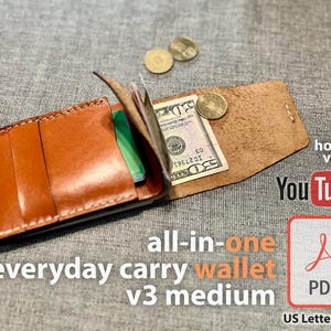Cartera de bolsillo frontal todo en uno para llevar a diario, monedas, documentos de identidad y objetos pequeños. Patrón de artesanía de cuero en PDF. Plantilla digital para hacer tú mismo v3 NoSnap.