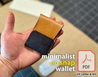 Minimalist Slim Wallet Pattern, Easy DIY Card Holder, No-Snap Leather Money Pouch, Simple Compact Design, PDF Template for Crafting