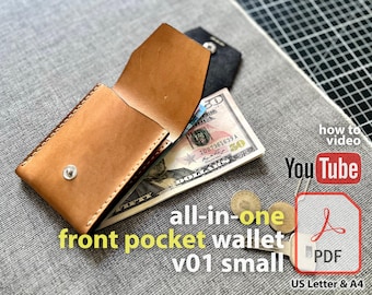 All-in-One Front Pocket Wallet for Currency ID Coins & Small Objects, PDF Leather Craft Pattern DIY Digital Template for Leather v 01 Small