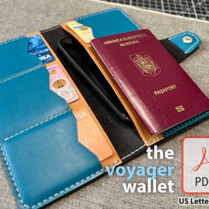 Le portefeuille Voyager - Cartes de crédit Grande carte d'identité Billets de passeport Smartphone fin Modèle artisanal en cuir DIY PDF Modèle numérique de portefeuille en cuir