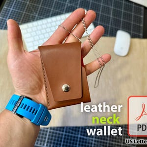 スリムレザーネックウォレットのパターン ミニマリストカードマネーホルダーとストラップ付きフェスティバルウォレット シンプルなデザイン PDF テンプレート DIY レザークラフトパターン