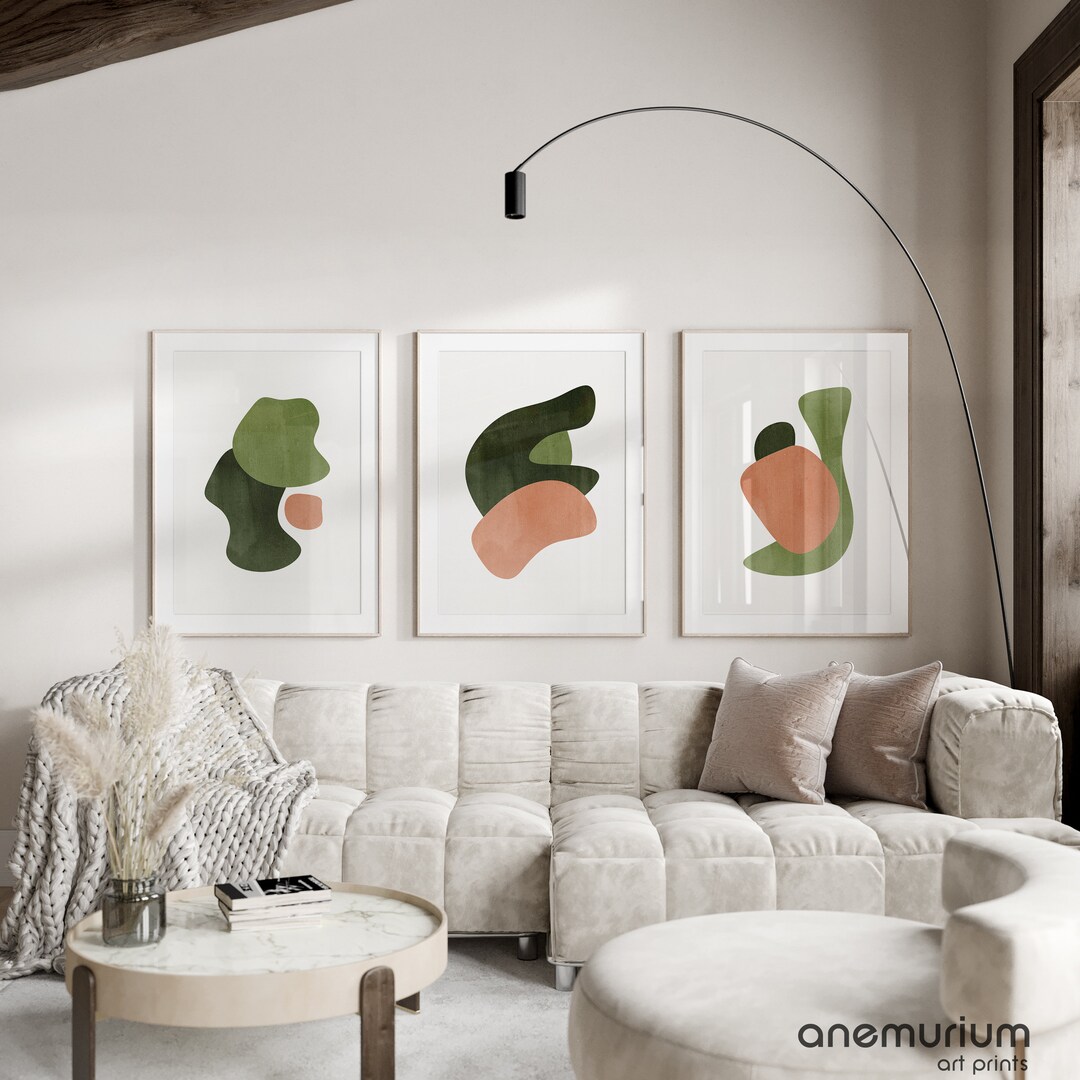 Sage Green Abstract Wall Art Set of 3 Piece, Gallery Wall Set of 3 ...