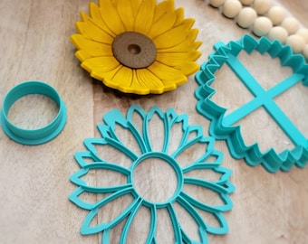 Sunflower Trinket Dish Polymer Clay Cutter Set: Floral Jewelry Storage clay bowl