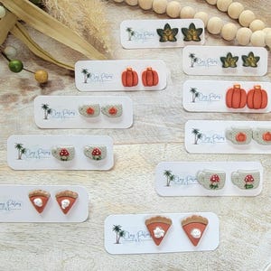 Fall Stud Earrings, hypoallergenic earrings, lightweight earrings, handmade earrings, polymer clay earrings, pumpkin earrings, leaf earrings