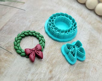 Wreath and Bow Polymer Clay Cutter Set: Christmas Earrings