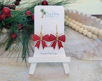 Red Bow Earrings, Santa Bow Earrings, Christmas bow, coquette bow