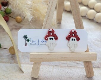 Mushroom Ghost Earrings various styles: Handmade Polymer Clay Statement Jewelry ghost stud earrings