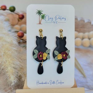 Fall Earrings various styles, Halloween earrings, Polymer Clay earrings cat bat candy corn spooky floral