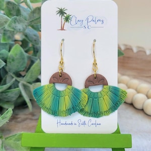 Faux Macrame Earrings Various Styles, Handmade earrings, polymer clay earrings, green earrings, orange earrings, boho earrings