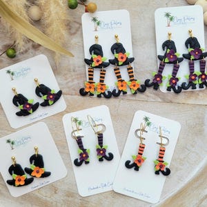 Witch Earrings, hypoallergenic earrings, lightweight earrings, statement earrings, handmade earrings, polymer clay earrings, Halloween