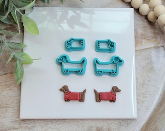 Dog with Sweater Clay Cutter Set, Mirrored set, Dachshund Earrings, Polymer Clay cutters, dachshund clay cutter, dog earrings