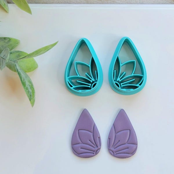 Teardrop Flower Polymer Clay Cutters Embossed Cutters: Mirrored Set, floral earrings