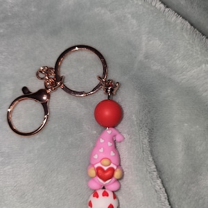 Handmade Gnome Beaded Keychain, Handmade Gnome Valentine Keychain, Gift for Her, Birthday Gift, Keychain Charm, Handmade, Car Accessories