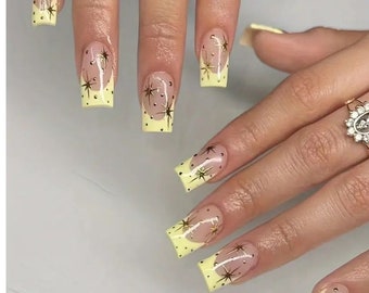 Press on Nails, Stars Design, False Nail Medium, False Nail Square, Fake Nail Square, Fake Nail Medium, Glue on Nail Square, Gift for Her