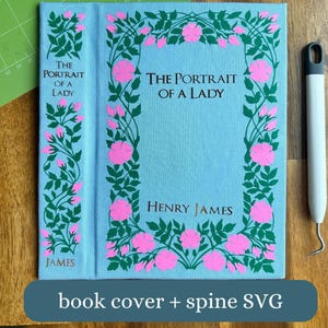 Couverture du livre et dos SVG - bordure florale de vigne - fichier HTV Cricut pour la reliure, décoration en vinyle feuille d'or, taille de livre standard